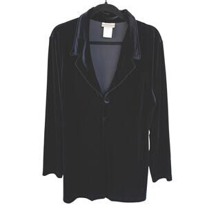 Vintage Navy Blue Velvet Blouse Witchy Flowy Corporate Goth Whimsygoth Size 12